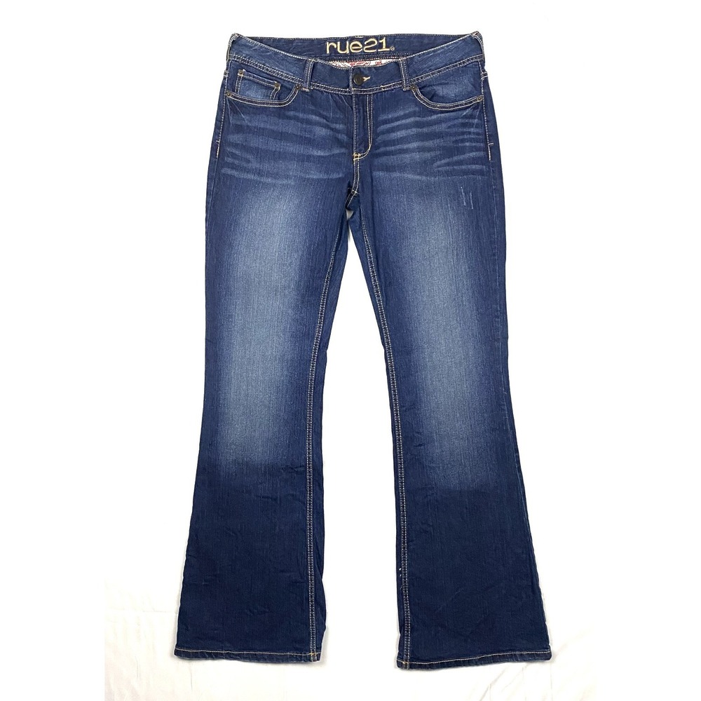 Bootcut Jeans 13/14 Y2K Medium Wash Stretch Denim Embellished Pockets Blue Flare